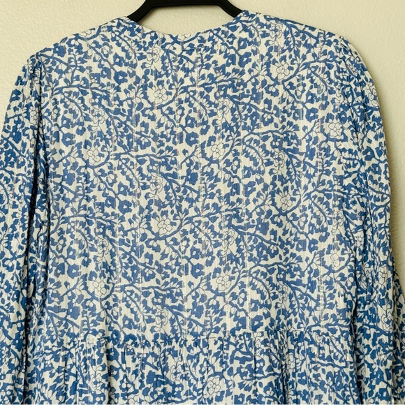 Maison 123 Calypso Blue / Silver Floral Shift Dress Size Medium / 6 - Picture 14 of 16